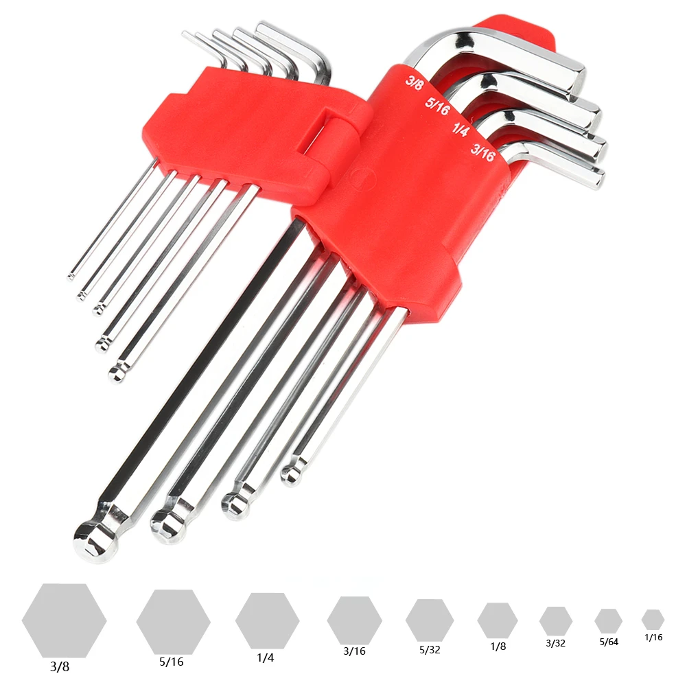 

9pcs Hex Key Allen Wrench Metric Size Short Arm Hand Tool Set Torque Short Arm Chromium-vanadium Steel Spanner Imperial Type