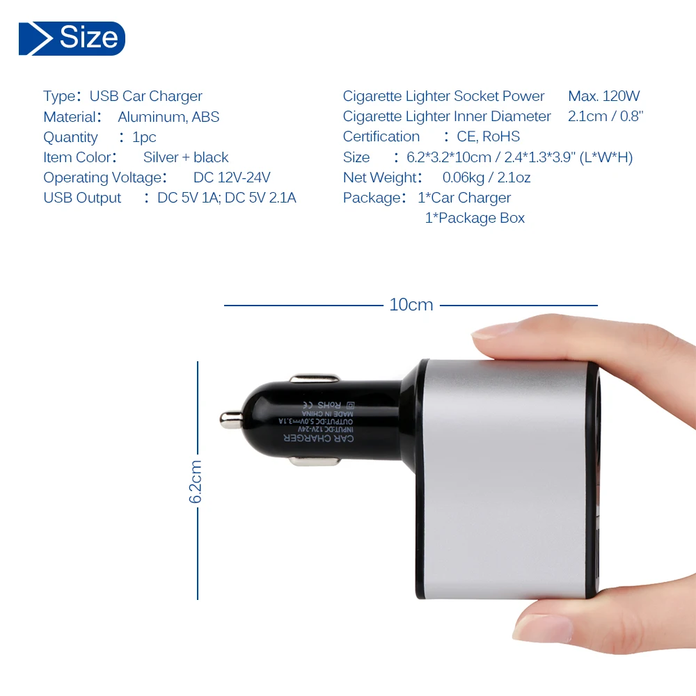 Powstro Быстрая зарядка 5 в 3.1A 2 порта USB Автомобильное зарядное устройство вольтметр ток дисплей адаптер зарядка с автомобильным прикуривателем