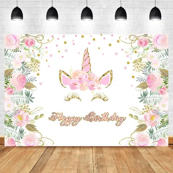 

NeoBack Floral Unicorn Birthday Party Backdrop Pink Watercolor Flower Background Dessert Table Decorate Props Photo Backdrop
