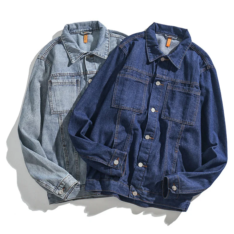 

Helisopus New Mens Jackets and Coats Multi-pocket Cardigan Denim Jackets Motorcycle Streetwear Turn Down Collar Casual Jacket