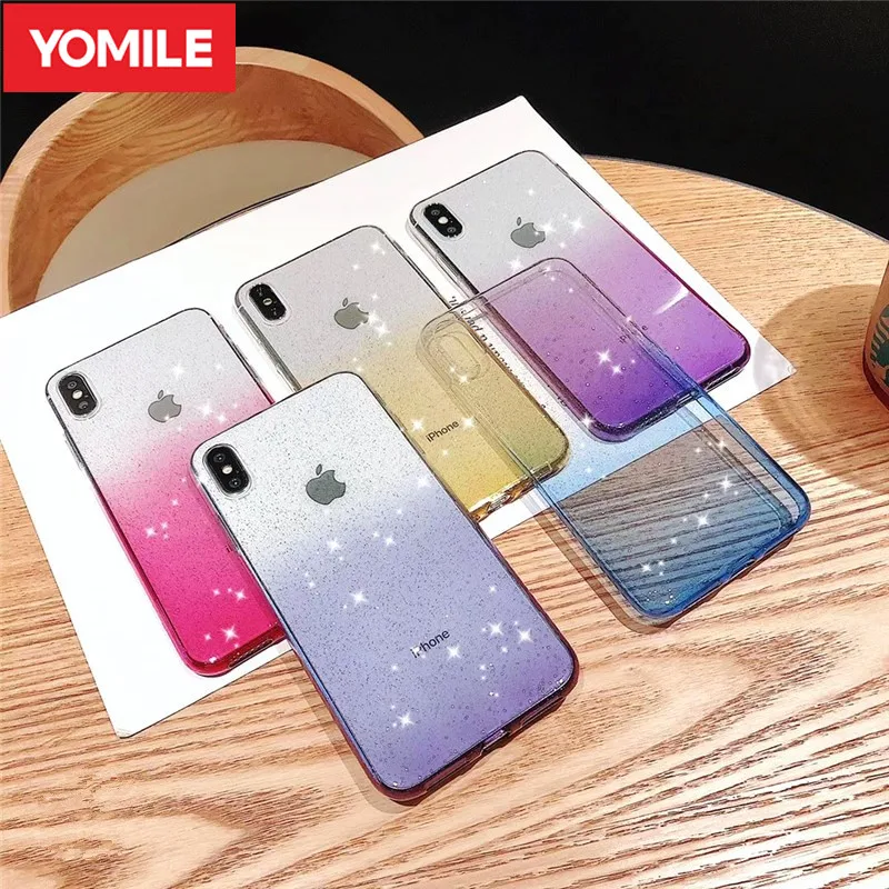 

YOMILE Cases Gradient Glitter Shiny Soft TPU Case For iPhone 6 6S 7 8 plus Transpare Phone Case For iPhone X XR XS Max XS Cover
