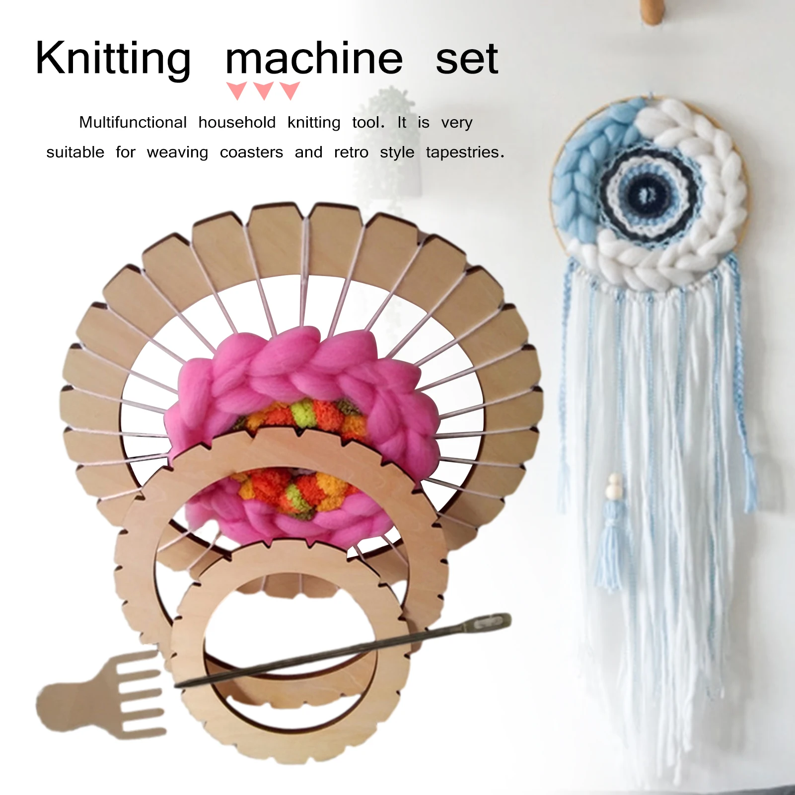 

3Pcs/Set Wooden Weaving Machine Multifunctional Household Circular Loom Tapestry Tool With Knitting Crochet And Wooden Comb