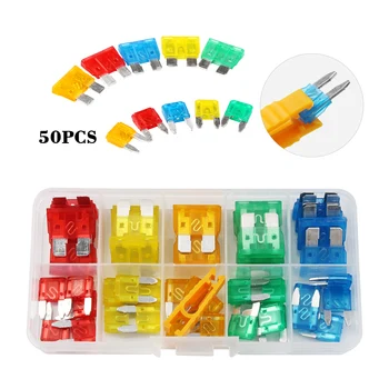 

50PCS 5/10/15/20/30A Car fuse Auto Standard and Mini Blade Fuse Kit Motorcycle Boat Truck Automotive Blade Fuse Assortment set