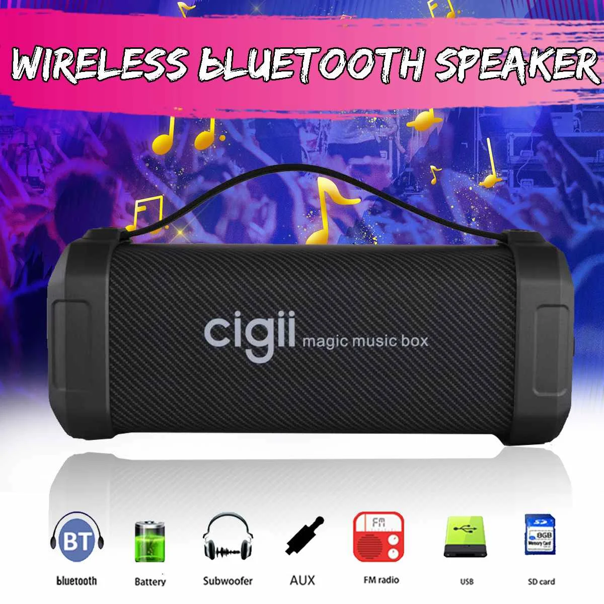 10 Вт портативный Bluetooth динамик CIGII F62D шумоподавление наружные наушники Поддержка FM радио USB AUX с ремешком A2DP беспроводной