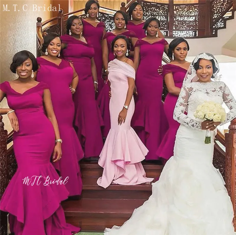 Длинное фиолетовое платье подружки невесты с v-образным вырезом, эластичное сатиновое платье в африканском стиле для женщин, свадебное платье на заказ - Цвет: Фиолетовый
