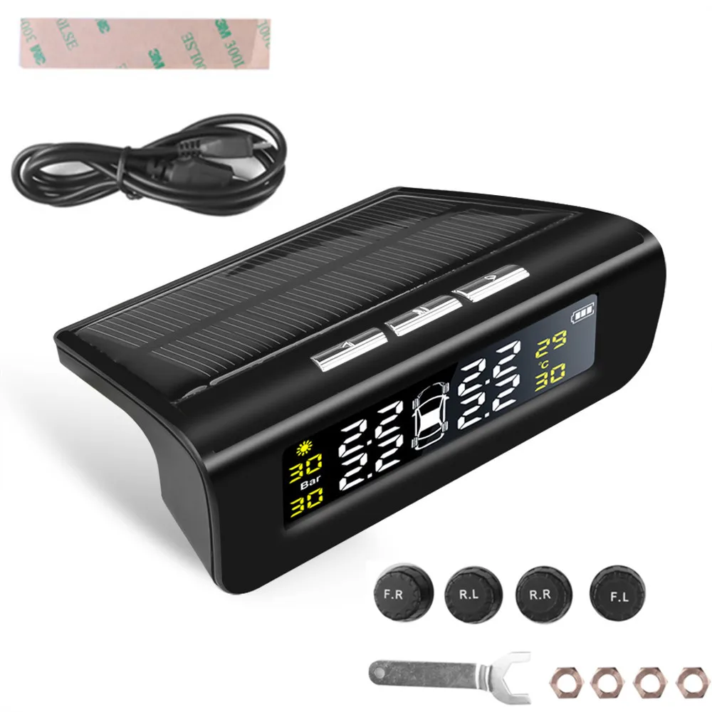 

Universal Car TPMS Solar Power Tire Pressure Monitoring System 4 External Sensor Tire Pressure gauge meter security alarm tool