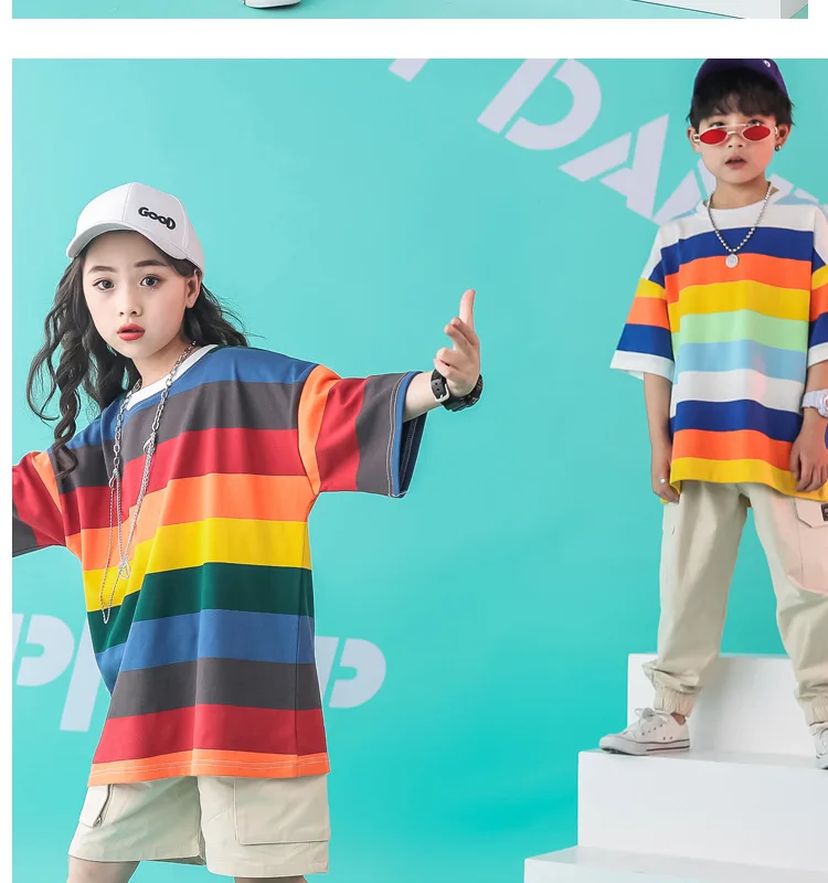 Children Hip Hop Taiwan Performance Wear Children Colorful T-shirt Hip Hop Korean-style Workwear Jazz Dance Costume Fashion