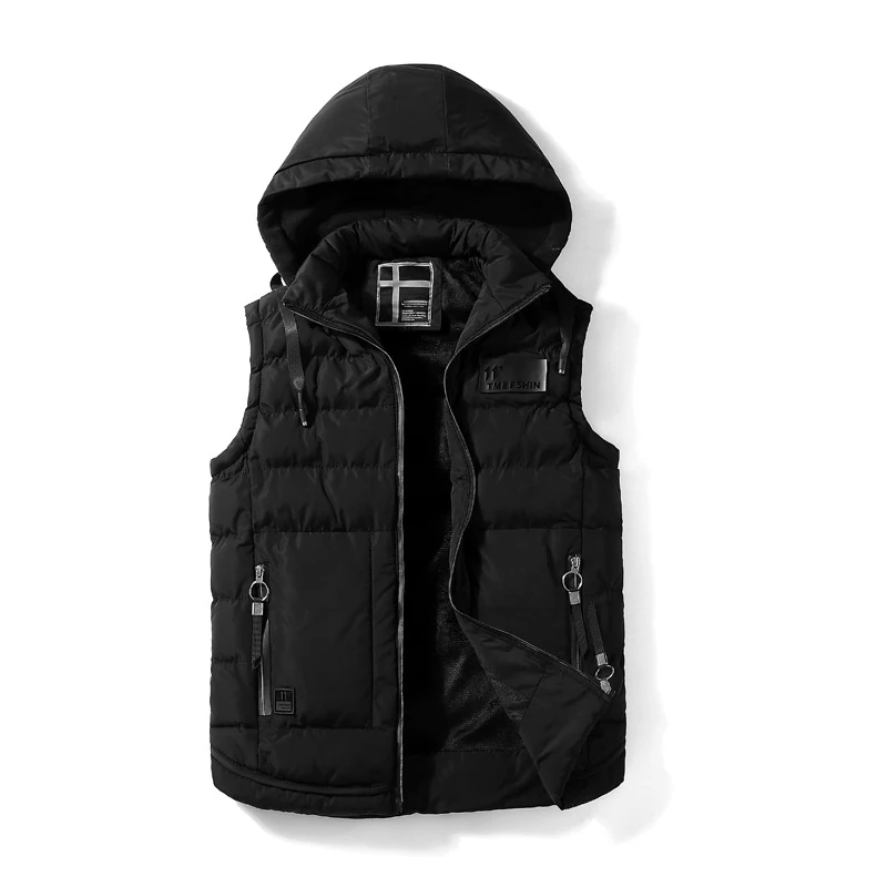 Мужской зимний утепленный жилет куртка с капюшоном мужские s уличные жилеты Высококачественная верхняя одежда повседневные мужские пальто жилет без рукавов 2115 - Цвет: Black