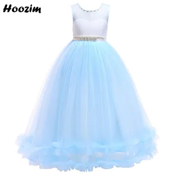 

Puffy Pegeant Party Dresses Teen 6-15 Years Modern Modest Rhineston Pearl Pleated Tulle Gala And Wedding Ball Gwon Dresses Girls