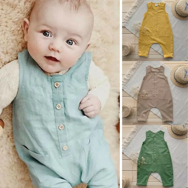 2020 Детская летняя одежда из органического хлопка и льна комбинезон для