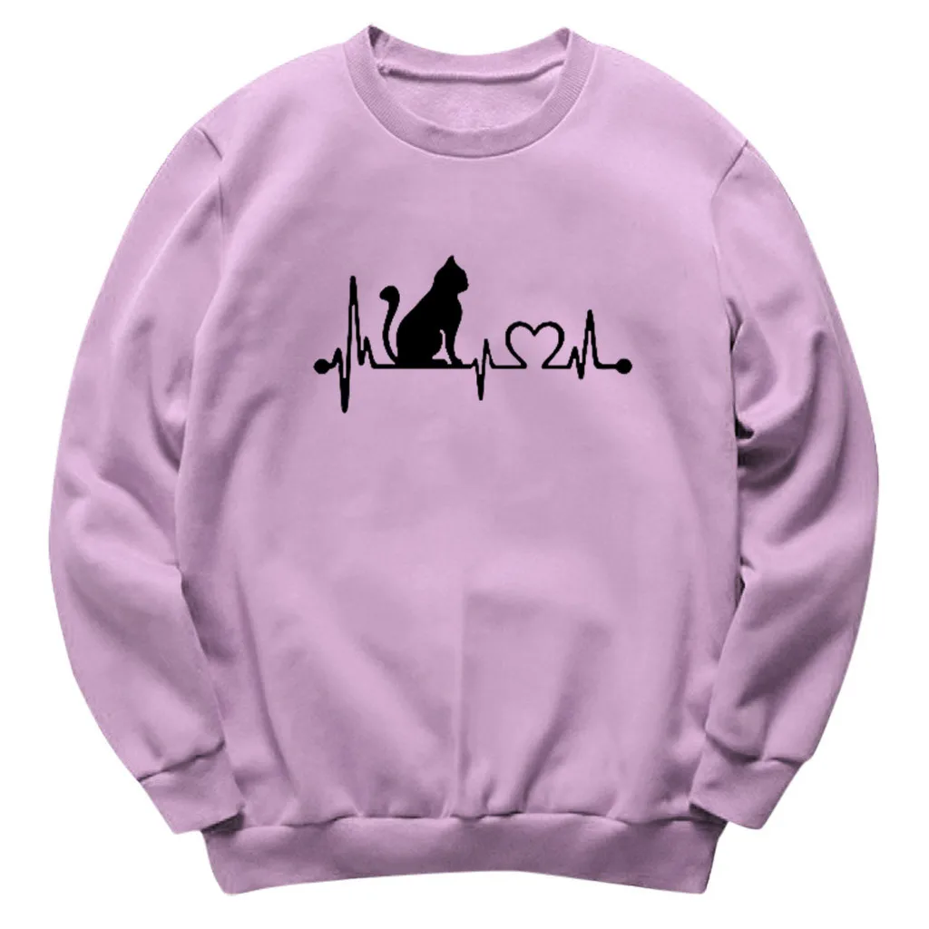 Autumn Winter Women Sweatshirt Oversize Hoodie Cat Printing O Neck Long Sleeve Pullover Sweatshirt Ladies Hoodie Streetwear
