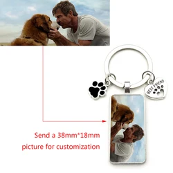 Custom DIY Dog Photo rectangle  Keychain I Love Dog Glas Crystal Pendant Mini Heart Keychain Man Girl Key Favorite Gift Souvenir