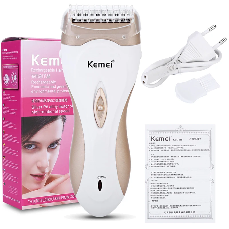 KM-3518 110-240V Rechargeable Lady Shaver Women Epilator Hair Shaver Removal for Women Electric Hair Remover Depilador