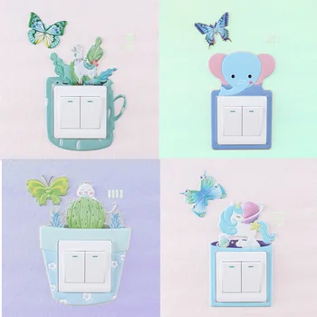 

Cute Animal Unicorn Flamingo Switch Sticker Glow in Dark 3D Cartoon Wall Stickers ON-OFF Socket Decor Luminous Protection Cover