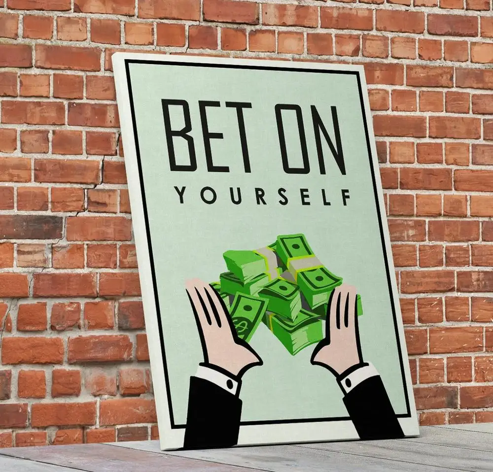 

1 Piece printed Painting Bet On Yourself Monopoly Style Motivational Framed Canvas Wall Art