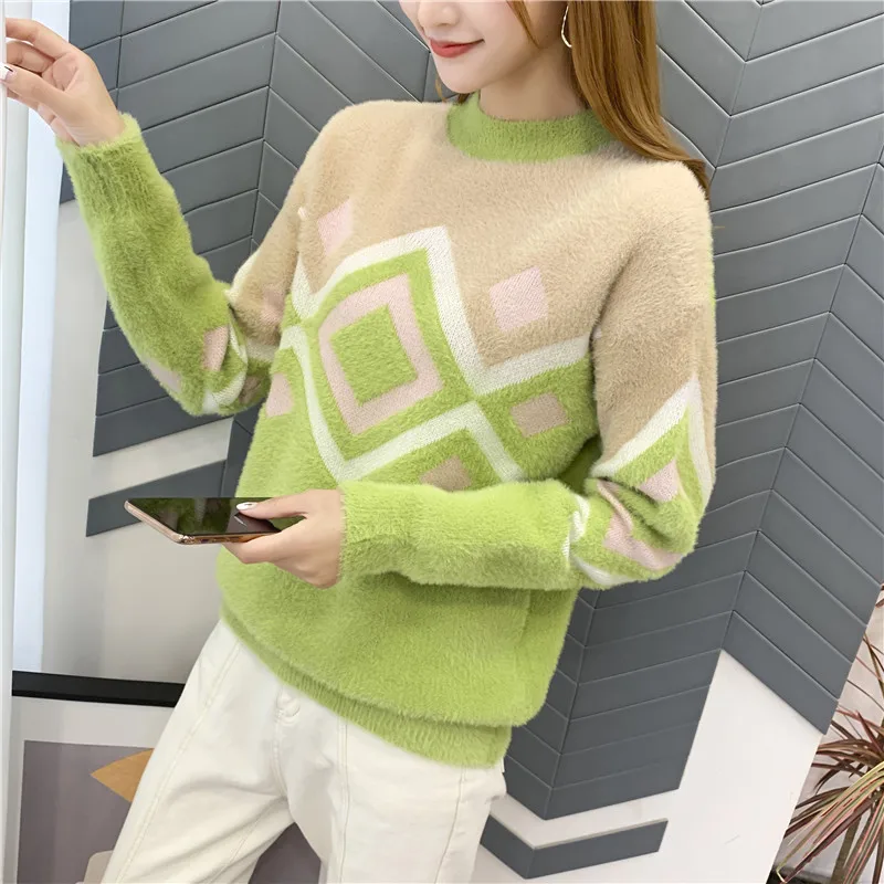 Blusas De Inverno Feminina, пончо, свитер, 9437 настоящая фотография, жаккардовый вязаный свитер с высоким воротником и рукавами 42- 2f, 6 рядов, 2 полки