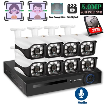 

H.265+ 8CH 5MP POE Hi3516E300 NVR Face record Kit CCTV Security System Two Audio 5MP IR POE IP Camera P2P Video Surveillance Set