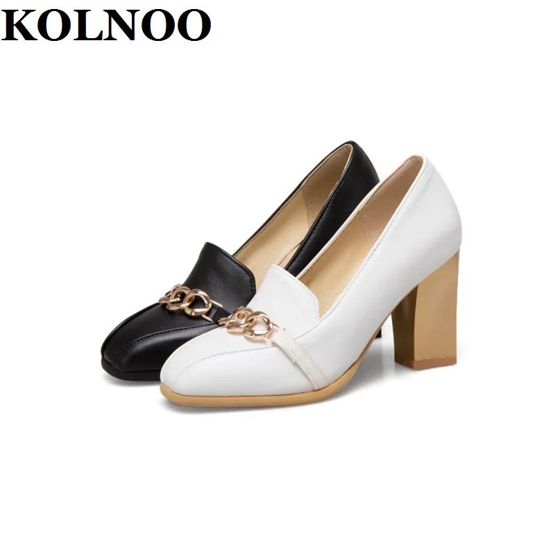 

KOLNOO New Simple Style Handmade Chunky Heels Pumps Chais-Deco Slip-On Black&White Party Prom Evening Fashion Daily Court Shoes