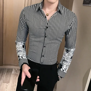 

2019 Brand clothing Tops fashion Male autumn slim fit Business shirts/Men's High quality lapel stripe long sleeve shirts S-3XL