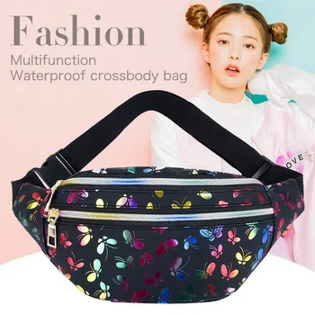 

2020 New Women's Fashion Waist Bags Multifunction Butterfly Print Beauty Waist Leather Phone Small Belt Bag Cool Shoulder Bags