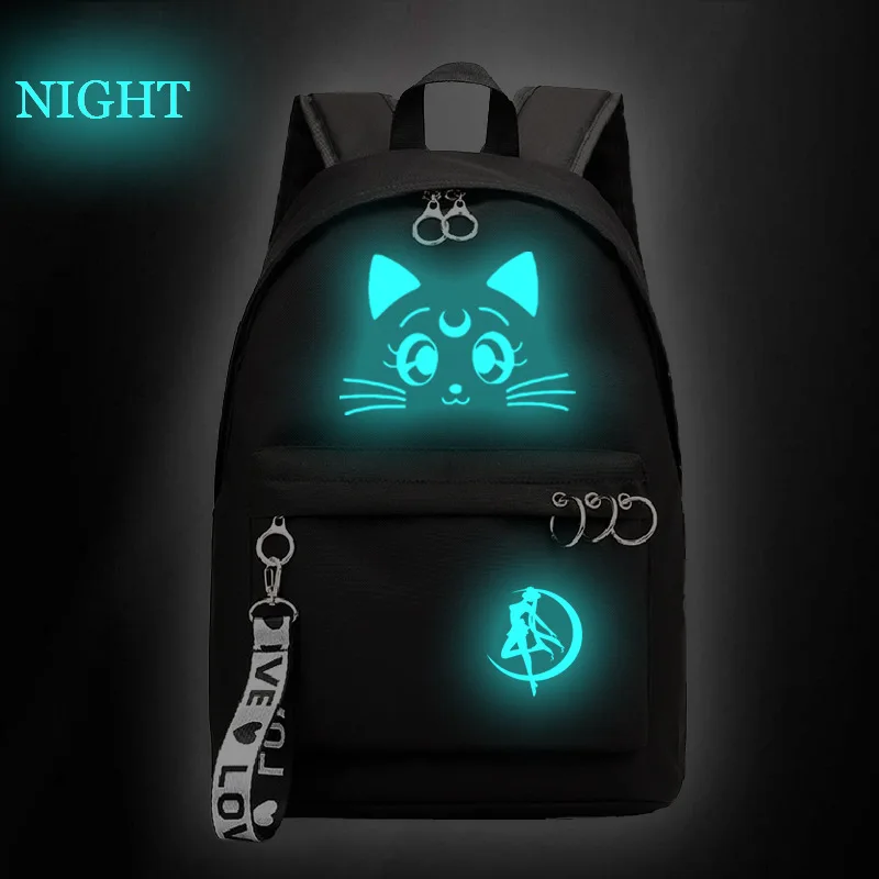 Style 15 Сейлор Мун Кот розовый рюкзак школьный книги сумки Mochila Дорожная сумка для ноутбука кольцо с изображением ленты круг мальчик девочки рюкзак розовый черный - Цвет: Style 15