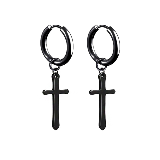 pair Punk Black-color Multiple Styles Stainless Steel Stud Earrings For Men and Women Street Pop Hip Hop Gothic Ear Jewelry