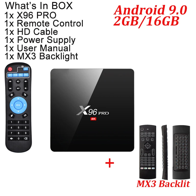 X96 PRO tv Box Android 9,0 Amlgoic S905W 2 Гб 16 Гб 4K телевизионная коробка YouTube Netflix обновленная X96 Мини ТВ приставка - Цвет: TV BOX With MX3