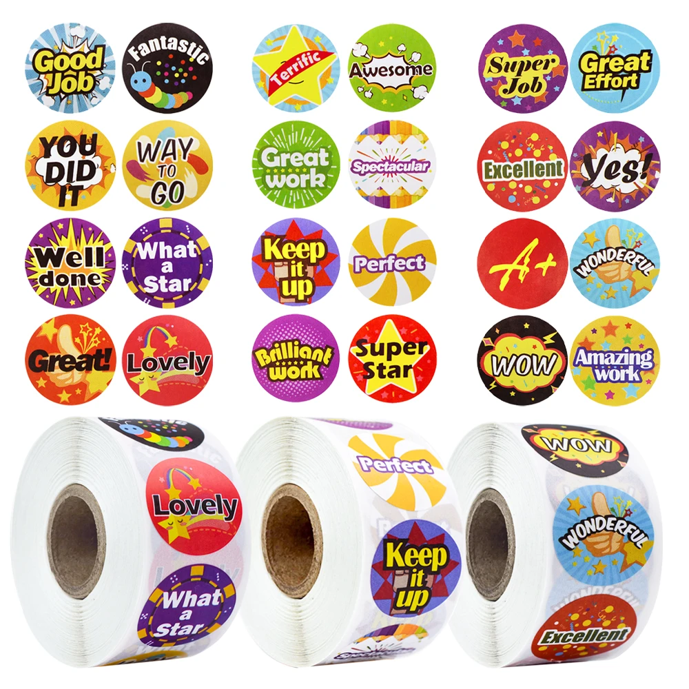 500 Pcs Roll Paper Round Reward Stickers With Cute Word For School Reward Student Stickers For Office Motivational Sticker Label Assorted Stickers Aliexpress