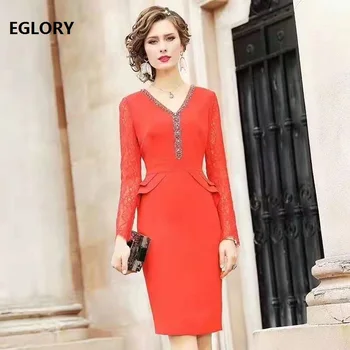 

XXXL Dress Vestido 2020 Spring Elegant Party Blue Black Dresses Women V-Neck Crystal Beading Bodycon Sheath Dress Robe Femmes