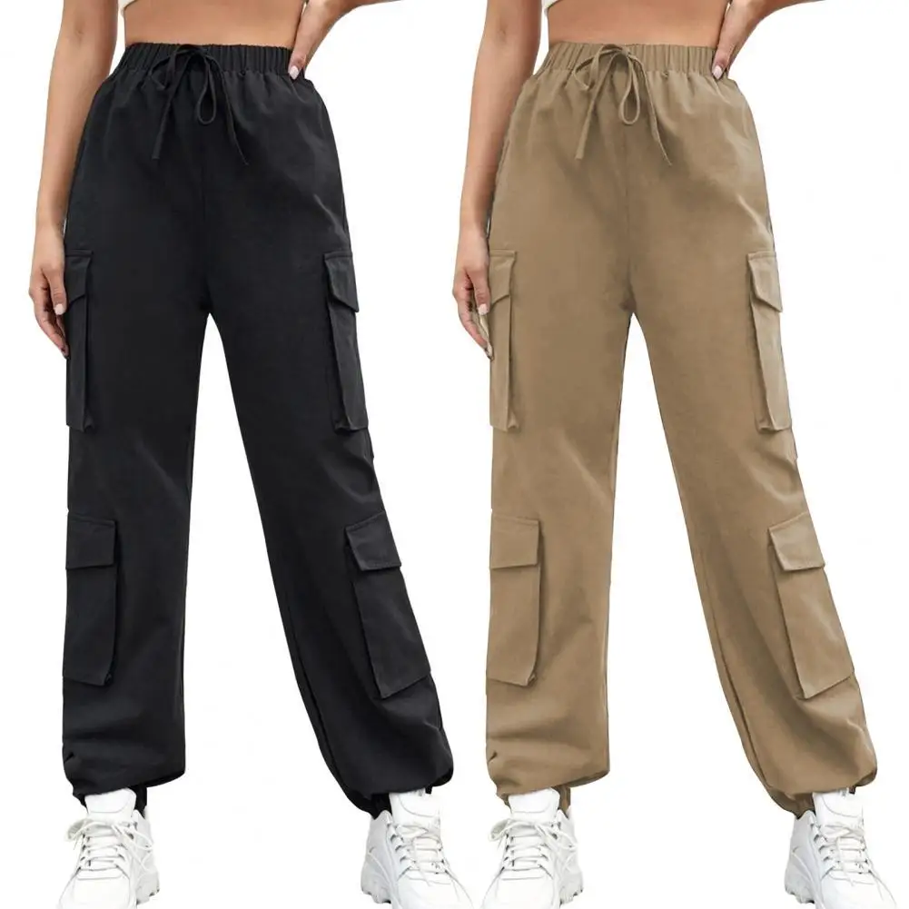 Loose Pants Women Streetwear Fashion Mid-Waist Elastic Cargo Pants  Polyester Comfort Stretch Cargo Pants Trousers for Autumn