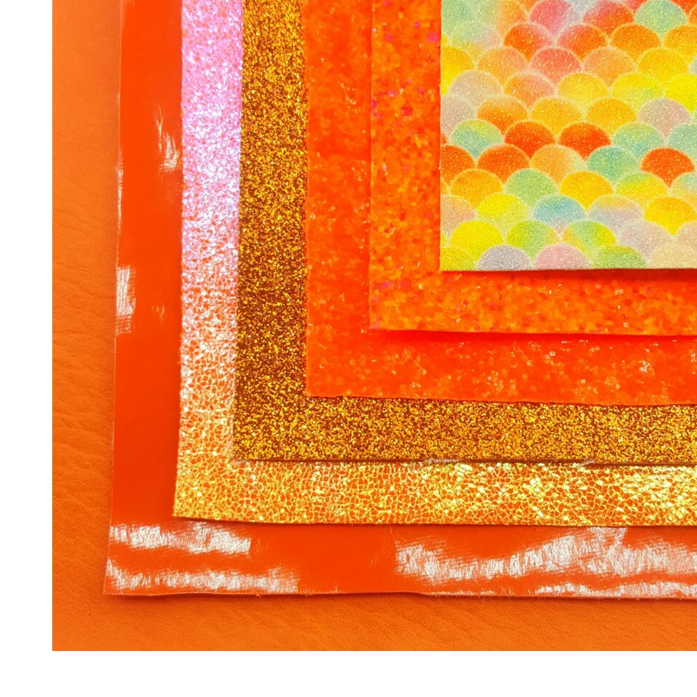QIBU ткань из искусственной кожи оранжевые блестящие аксессуары из искусственной кожи DIY бант для волос материалы сумки ручной работы украшения для дома ткань