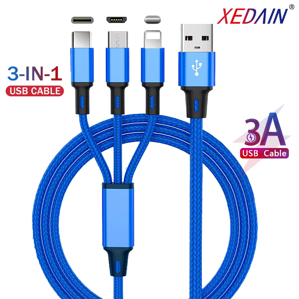 

3 In 1 USB Fast Charging Cable Nylon Woven More Durable Mini Portable Simple For iPhone 7 8 X XS 11 Huawei P20 P30 Mate 30 pro