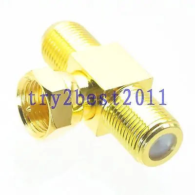 DHL/EMS 50 комплектов 1pce разъем адаптера F ТВ штифт К 2x F tv jack pin T сплиттер Золотой коаксиальный-C1