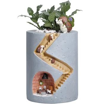 

Cute Small Animal Hedgehog Family Figurine Resin Flowerpot Creative Flower Planter Pot for Garden Home Room Decoration