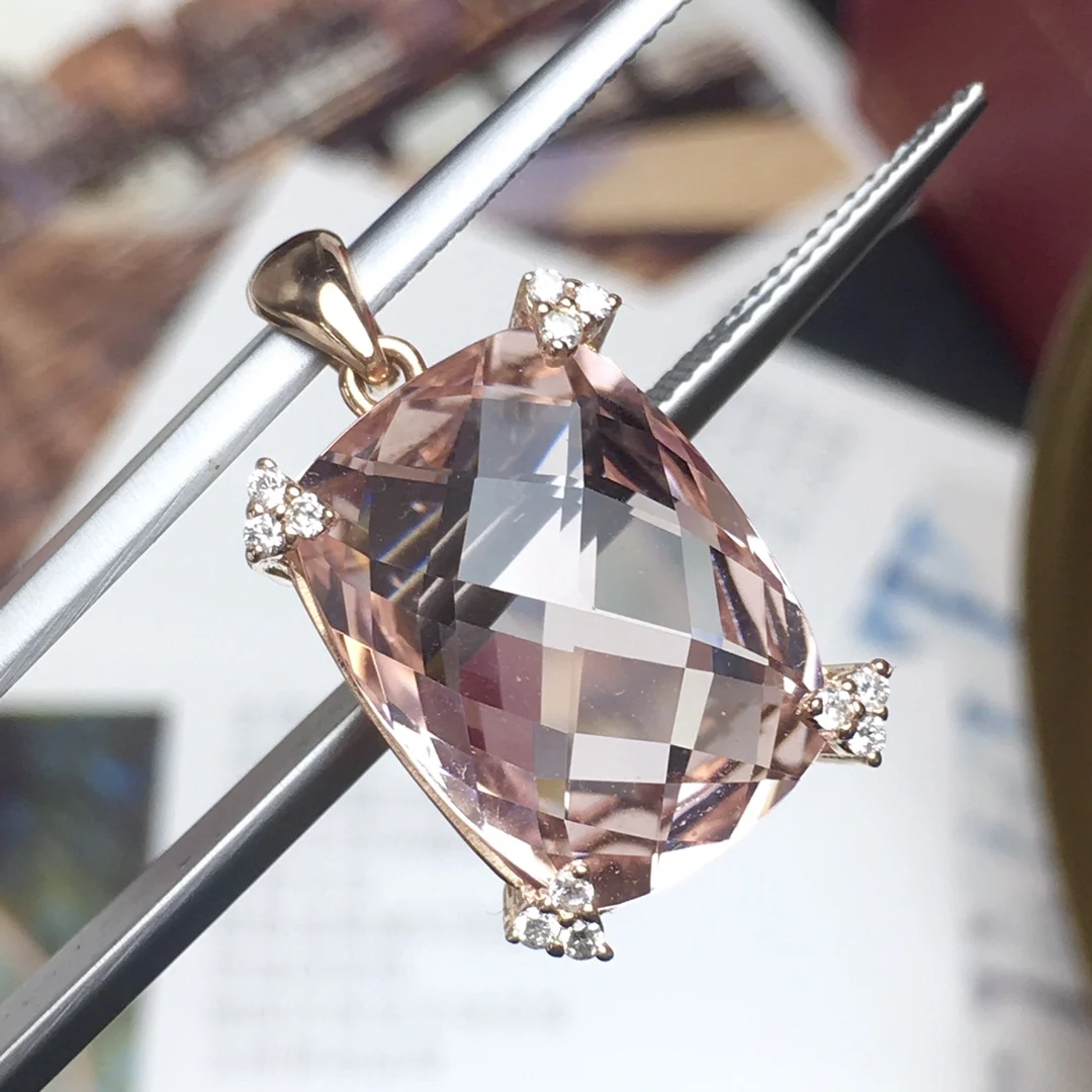 A406 모가 나이트 펜던트 파인 주얼리, 18K 골드 주얼리 100% 천연 핑크 모가 나이트 9.8ct 다이아몬드 여성용 펜던트 목걸이