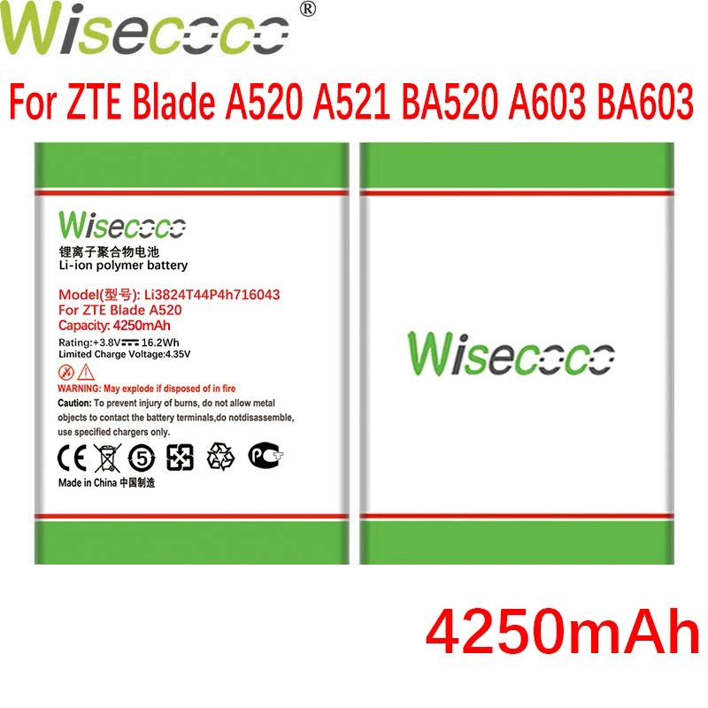 Wisecoco-batería Li3824T44P4h716043 de 4150mAh para ZTE Blade, A520, A521, BA520, A603, BA603, reemplazo de teléfono