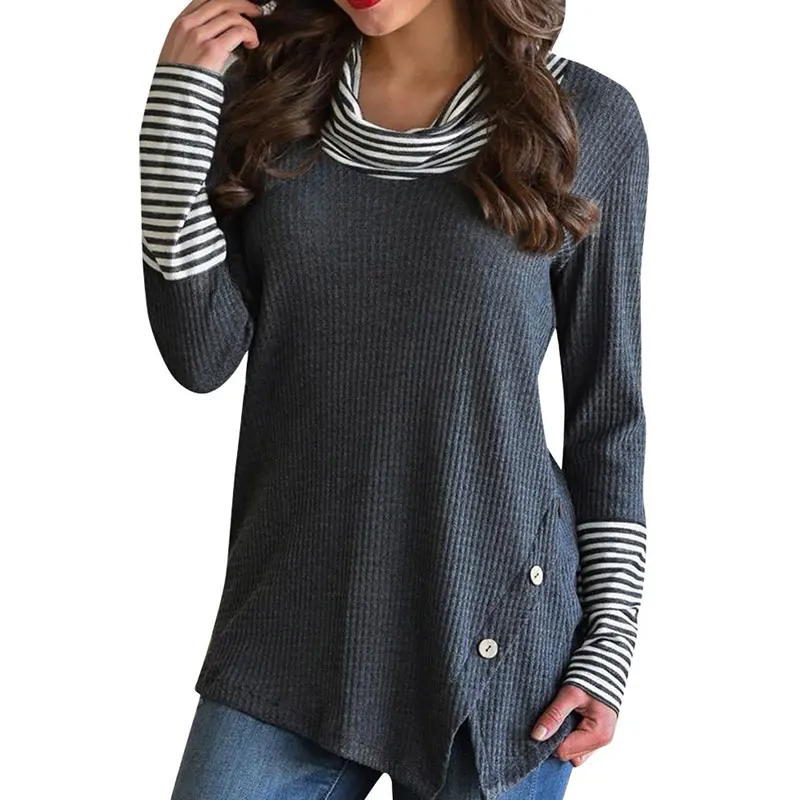 

New Women's Fashion Striped Knit Sweater Loose Top High Collar Color Matching Long Sleeve Bottoming Shirt Fake Two Sweater