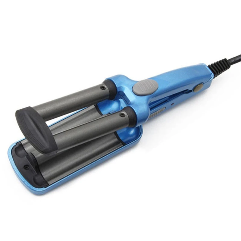 

Top Deals Blue Uk Plug Mini Ceramic Hair Crimper Curler Curling Iron Tong Waving Wand Roller Salon