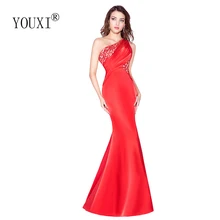 Сексуальные длинные платья для выпускного вечера на одно плечо, Красное Атласное кружевное платье с бисером, плиссированное официальное платье русалки, Vestido de Festa