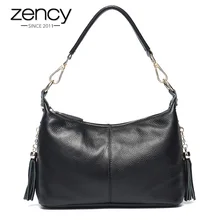 Zency, модная женская сумка на плечо, натуральная кожа, женская сумка с кисточкой, женская сумка-мессенджер через плечо, сумочка, маленькие сумки-тоут