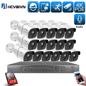 

H.265 16CH 5MP 4K HD POE NVR Kit CCTV System IR Outdoor Two Way Audio AI IP Camera P2P Video Security Surveillance Set 4TB HDD