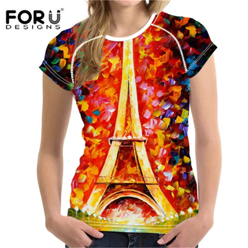 FORUDESIGNS/Спортивная футболка для женщин, Спортивная футболка для йоги, Женская быстросохнущая футболка для фитнеса с принтом Эйфелевой башни, Женская Спортивная футболка - Цвет: H704BV