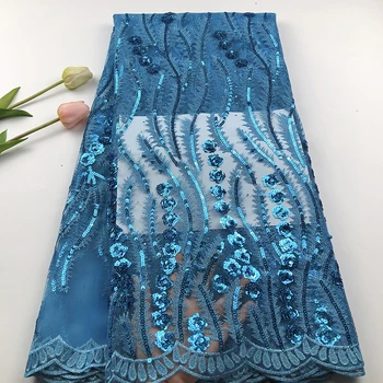 

2019 New design french net with sequence African tulle mesh lace fabric high quality Nigerian sequins lace fabrics for garment