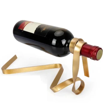 

Creative Iron Wine Bottle Holder Ribbon Suspension Poised Wine Rack Cabinet Stand Bracket Bar Accessories Table Decoration Tools