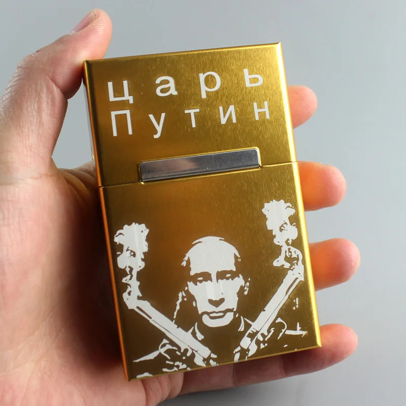 Металлический чехол для сигарет, Магнитная крышка, коробка для сигарет, российский президент, производные продукты в. В. Путиным, подарок для веера, курительная лазерная - Цвет: Putin Gold