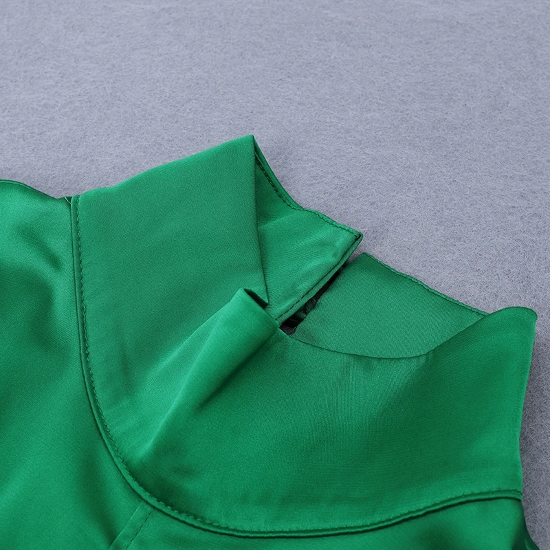 INDRESSME, новинка, сексуальное женское весеннее модное платье, платье со стоячим воротником, Драпированное платье с длинным рукавом, атласное мини-платье, вечерние платья для клуба, зеленое платье