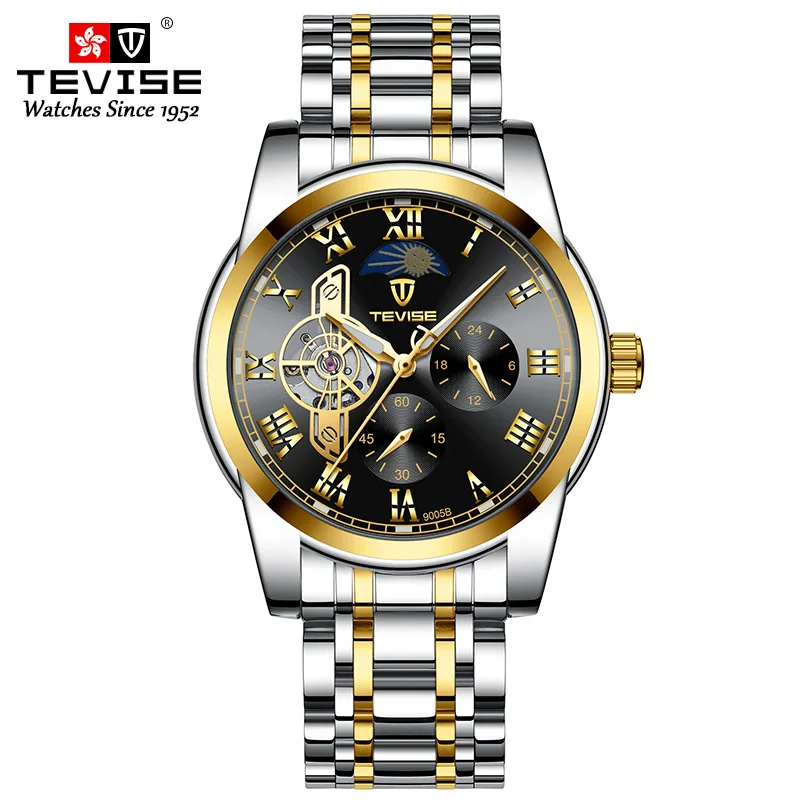 Man Watches 2019 Brand Luxury TEVISE 9005B Automatic Luminous Clock Men Tourbillon Waterproof Moon Phase Mechanical Watch Man (14)