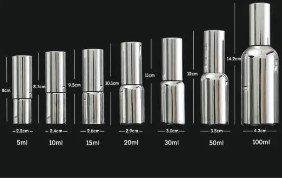 10pcs 10-100ml Electroplating Silver Glass Essential Oil Bottles Cosmetic Serum Lotion Pump Atomizer Spray Bottle Dropper Bottle