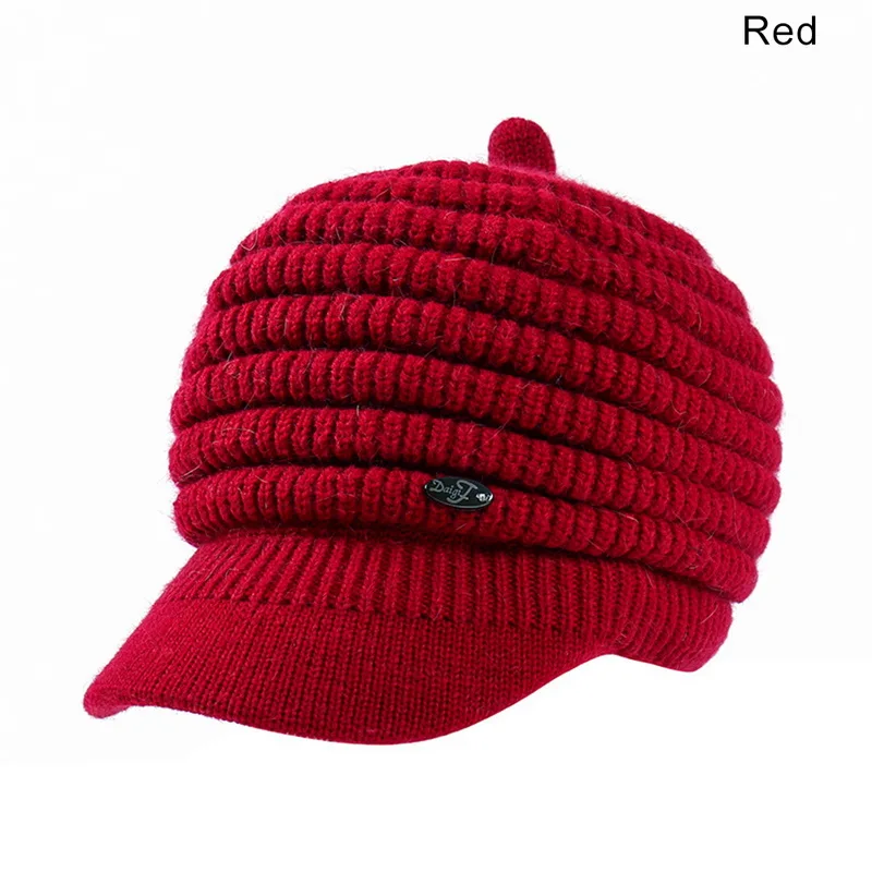 wine red Новые модные женские одноцветные зимние теплые береты, Утолщенные мягкие вязаные шапки из кроличьей шерсти, Женские Элегантные повседневные Шапки - Цвет: wine red