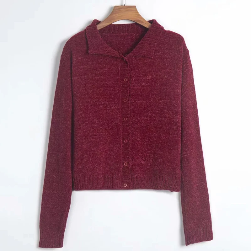 Autumn Winter Knitted Cropped Cardigan Jacket Coat Women Solid Chenille Sweater Streetwear Harajuku Girls Solid Cardigans